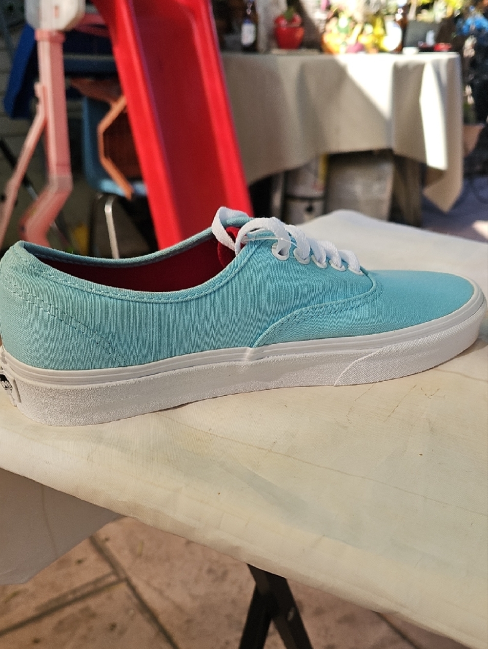 Vans Aqua Canvas Low-Top Sneakers with Red Lining - Picture 8 of 12